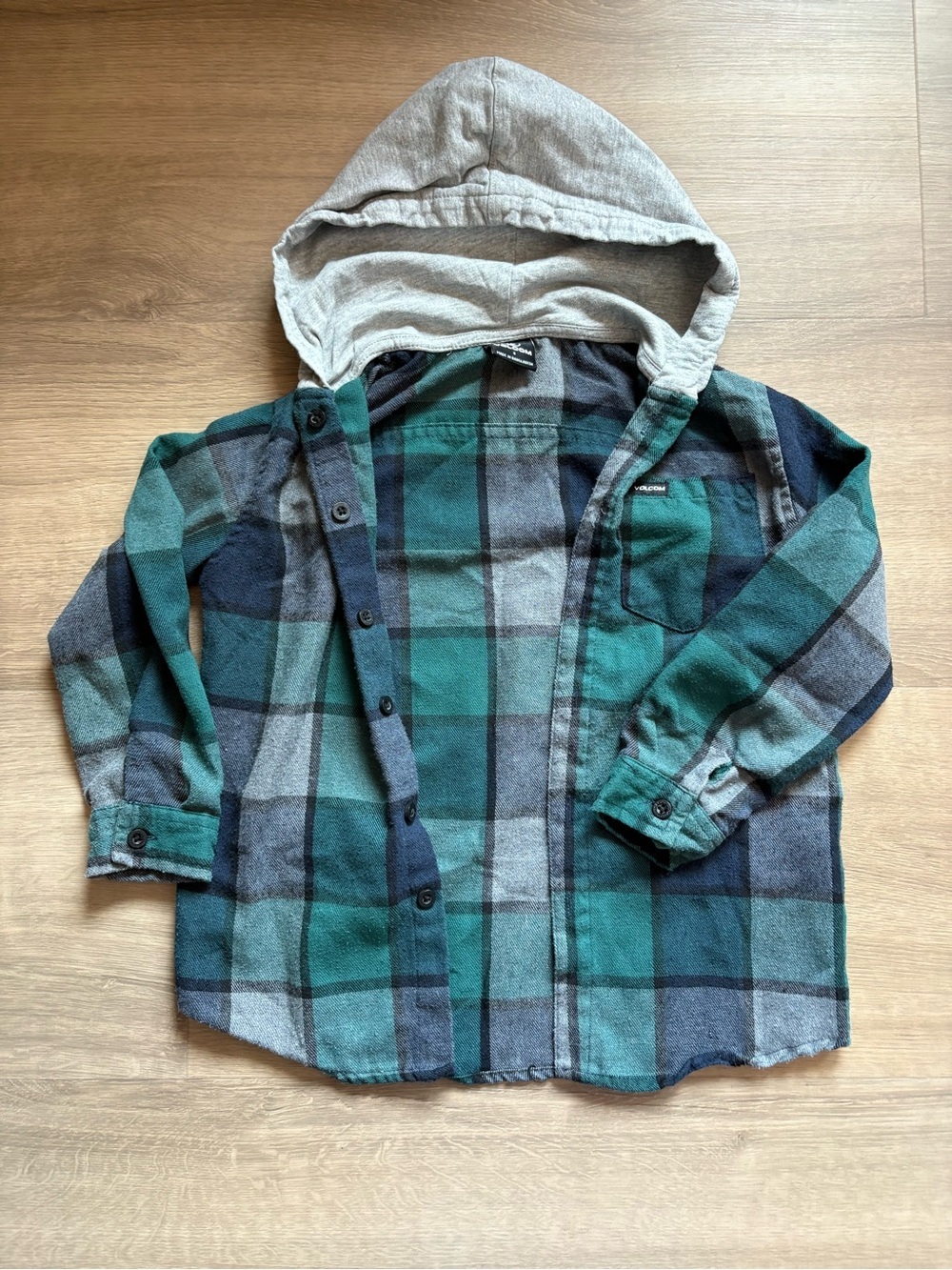 Volcom Green Plaid Hooded Button-Down Shirt